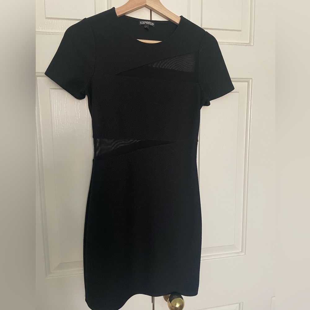 Express Black Cocktail Dress with Mesh Cut Outs